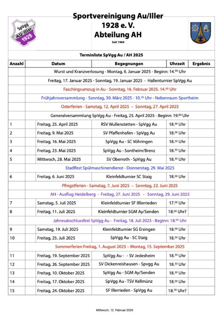  Spielplan 5.03.2025 Terminliste 2025
